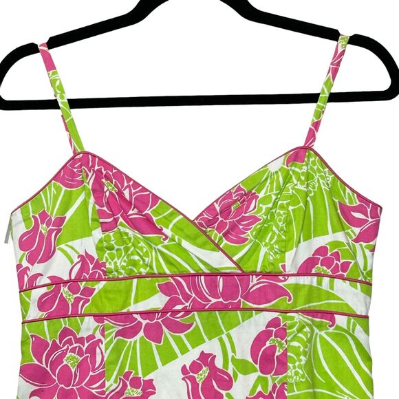Vintage Lilly Pulitzer Frog Lily Pad Floral Dress Pink Green Sleeveless Women 4 - Picture 4 of 9